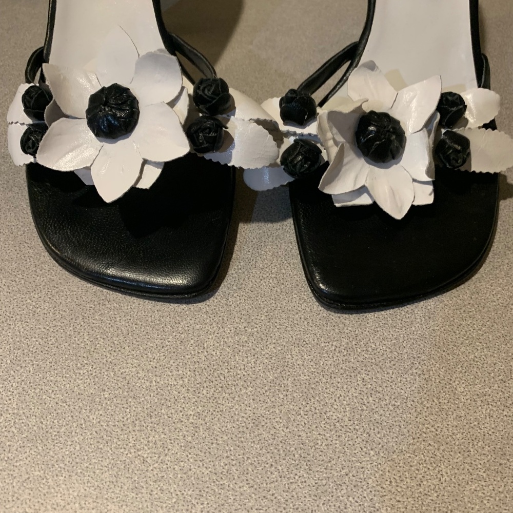 Sergio Zelcer Spanish Leather Collection Black/White Slide Sandals sz 8 M - Picture 3 of 7